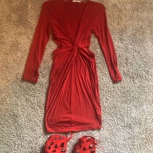 Coral long sleeve dress with side cut outs